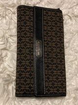 Fossil  Signature Trifold Wallet Checkbook Cover Zipper Coin Pocket Black/Brown Photo 0