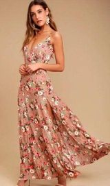 Lulu's size medium floral maxi dress tank split rose mauve flowers guest party Photo 0