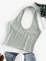 Zaful Ribbed Halter Crop Top Photo 0
