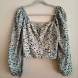 Abercrombie & Fitch Light Blue Floral Long Sleeve Off Shoulder Crop Top Medium Photo 0