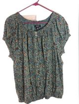 Chaps Womens Round Neck Short Sleeve Teal floral pattern top (1X) Photo 0