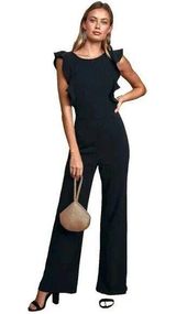 Lulus Feel Your Love Black Ruffled Wide Leg Jumpsuit Womens Medium Romper Formal Photo 0