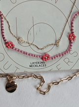 NWT Urban Outfitters Mimi Beaded Layered Necklace and Choker Set Gold and Pink Photo 0