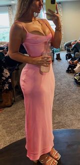 Pink Maxi Satin Dress Photo 0