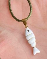 Handmade white & gold stainless/enamel fish boho funky simple necklace🌀🐟💙 Photo 0