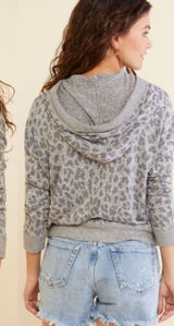 RAILS Murray Hoodie Women's Medium Grey Leopard Animal Print Lounge Athleisure Photo 0