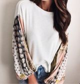 We The Free Bandana Sleeve Waffle Knit Multicolored Top, Medium, Free People Photo 0