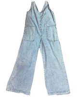 Mango Women’s Large Light Denim Wideleg Overalls Photo 0