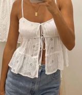 American Eagle  White Tie Front Eyelet Tank Top Photo 0