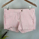 J Crew Linen & Cotton Blend  Pink & White Striped Summer Bermuda Shorts 4 Photo 0