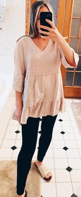 Laura Bianchi 100% Linen Top Tan Size L Photo 0