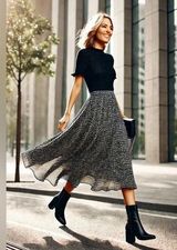 Women's Pleated Animal Print Skirt - Black and White Photo 0