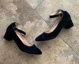 NEW Black Suede Low Ankle Strap Heels Size 6.5 Photo 0