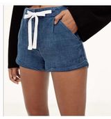 Aritzia Wilfred Allegra Denim Linen Blend Blue Shorts Tie Waist Women’s Size 6 Blue Photo 0