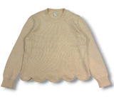J Crew Scalloped Hem Knit Sweater Crew Neck Long Sleeve Beige Women's Medium Photo 0