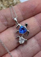 Sterling Silver Mom and Baby Turtle CZ Heart Necklace Photo 0