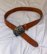 western belt with green and silver buckle Brown Photo 0