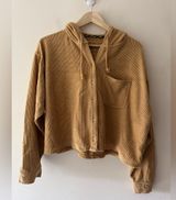 American Eagle Women's Tan Brown Button Up Cropped Ribbed Soft Jacket Hoodie Photo 0