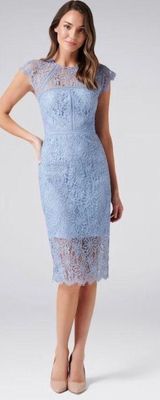 Forever New Baby Blue  High Neck Capped-Sleeve Lace Bodycon Dress, Size S Photo 0