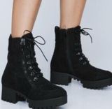 Nasty Gal Black Suede Faux Leather Tie Up Combat High Top Heeled Boots size 7 Photo 0