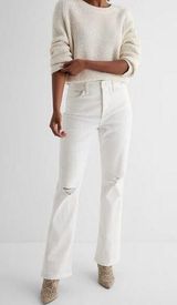 EXPRESS  NEW High Waisted White Ripped 90s Bootcut Jeans Size 0 Regular Photo 0