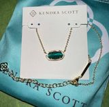Kendra Scott Elisa Green Cats Eye Pendant Necklace in Gold, NWOT Photo 0