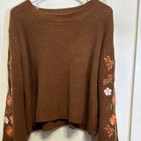 Francesca’s brown boho crop style sweater w embroidered sleeves Photo 0