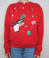 Vintage 90s Ice Skating Polar Bear Christmas Sweatshirt Size L Photo 0
