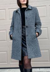 Coach Classic Houndstooth Leather Trim Wool Winter Pea Coat Medium Photo 0