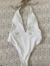 Plunging Neck Backless Ribbed One Piece Swimsuit White NWOT (Large) sexy beach Photo 0