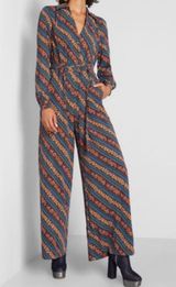 Modcloth Everything and More Wide-Leg Jumpsuit - Teal Floral Print Photo 0