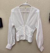 White Lightweight button down long sleeve top Photo 0