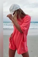 Free People Hot Shot Tee Romper in Electric Sunset M Photo 0
