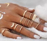 12Pc Gold Tone Boho Style Stack Ring Set Photo 0