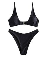 Zaful Front Closure High Leg Padded Bikini Black Set Swimsuit Size 6 NWT #0776 Photo 0