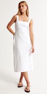 A&F Premium Linen High-Slit Midi Dress Photo 0