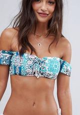 Seafolly NWT  | Silk Market Lace Up Cold Shoulder Bandeau Swim Top Photo 0