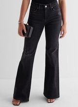 Express Black Mid Rise Washed Black Ripped '70s Flare Jeans womens NEW Photo 0