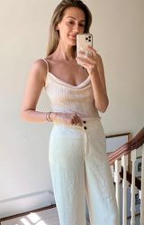 Karen Millen  Slinky Rib Knit Cowl Neck Stretch Tank Top Shirt Ivory Small Photo 0