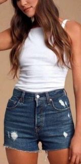 Levi’s premium ribcage shorts high waist distressed Frayed hem denim sz 26 Photo 0