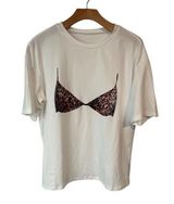 SHEIN T-Shirt Women's M White Leopard Print Bikini Graphic Short Sleeve Casual Photo 0