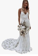 Lace Mermaid Wedding Dress White Size 8 Photo 0