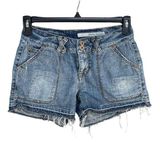DKNY SZ 4 Jean Shorts Distressed Frayed Hems Medium Wash Mid-Rise Pockets Blue Photo 0
