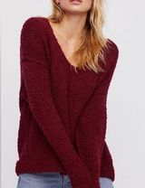 Lofty V-neck NWT Oversized Cozy Chunky Sweater Wine Burgundy Medium Photo 0