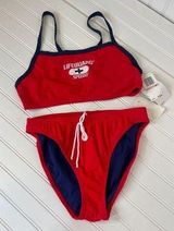 NWT Speedo Lifeguard Flyback 2-Piece Swimsuits Orange & Navy Beach Surf 12 Photo 0