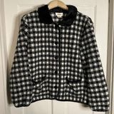 Talbots Checkered Black and White Plaid Button Front Teddy Jacket Size Large Photo 0