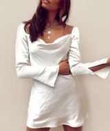 Princess Polly Star Power Mini Dress Champagne Long Sleeve Size 6 Photo 0