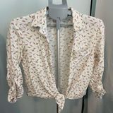 Love Notes White All Over Bird Print Tie Front Blouse, Size small, GUC Photo 0