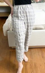 Flax Neutral Tan Plaid Linen Crop Pants Photo 0