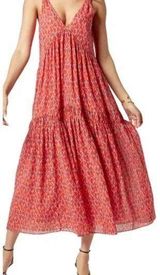 Joie 100% Cotton Red & Pink Patterned Flowy Tiered Bohemian Midi Dress - Small Photo 0